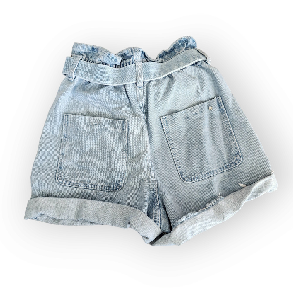 Zara Light Wash High Waisted 80s Mom Shorts Paper Bag Jean Shorts 2 - Picture 5 of 7